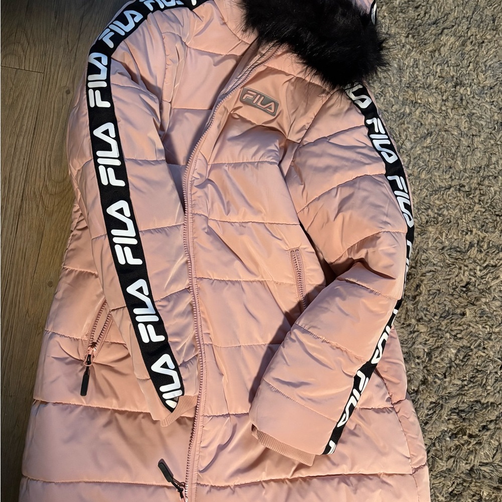 Fila Women's Pink Puffer Jacket with Faux Fur Trim
